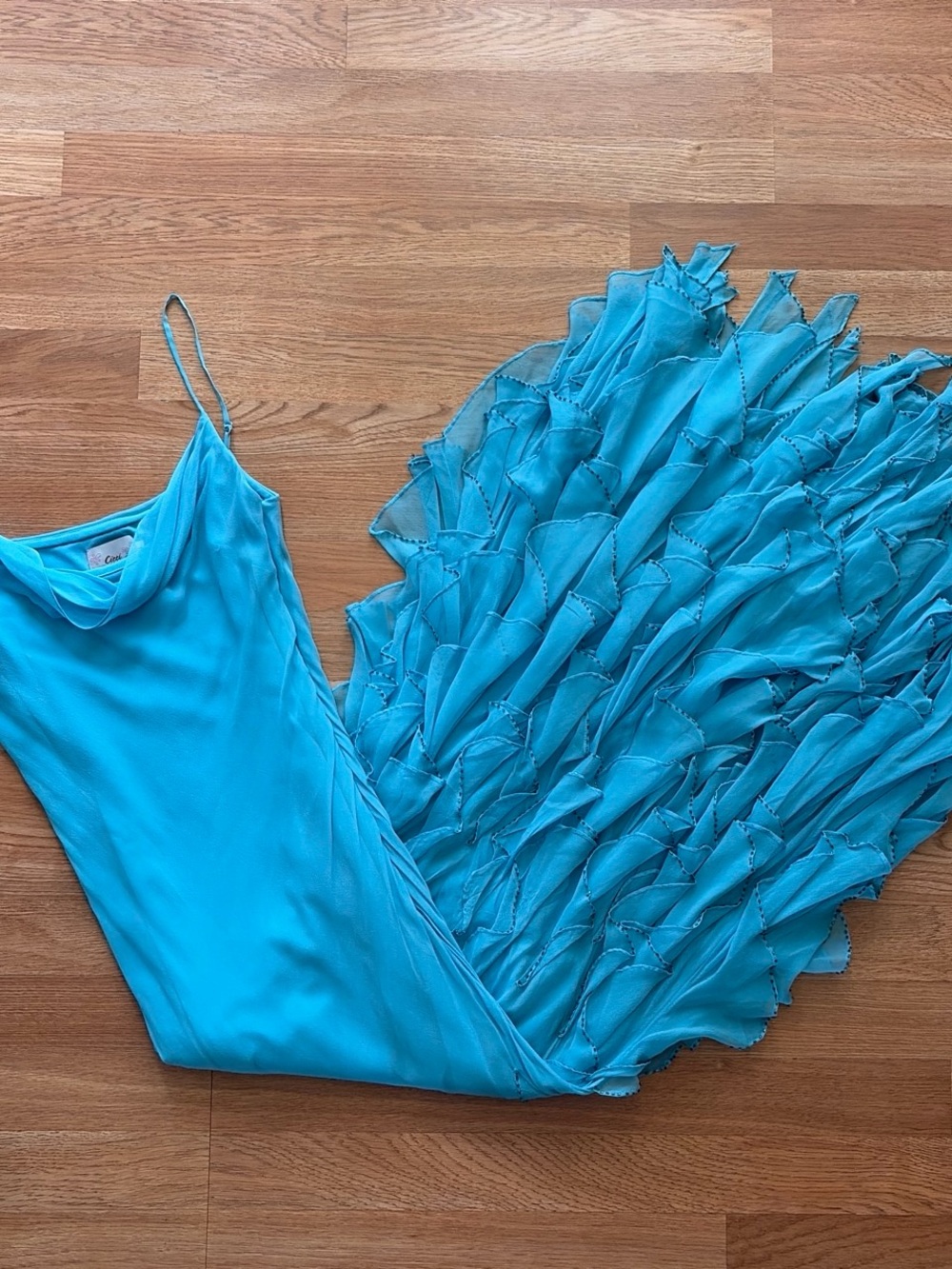 Y2K Turquoise Blue Ruffled Slip Dress